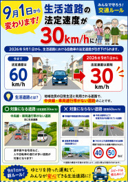 【ご存じですか？？】生活道路の法定速度が変わります！！